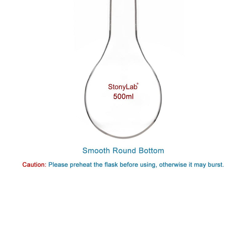 stonylab Kjeldahl Flask, Heavy Wall Long Neck Lab Flask Borosilicate Glass Round Bottom Kjeldahl Flask with 24/40 Standard Taper Outer Joint, 500 ml