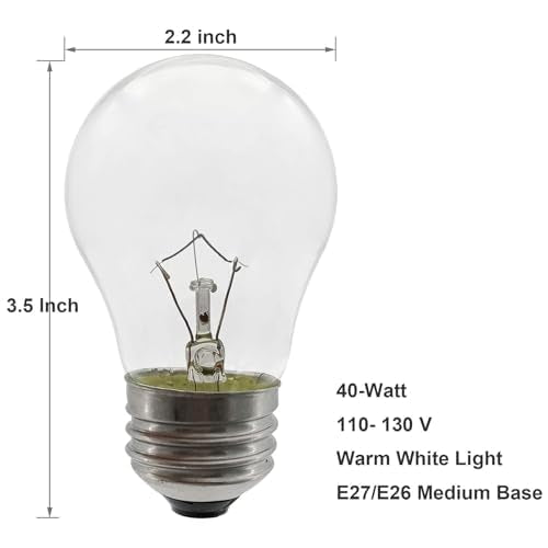 Appliance Oven Light Bulb A15 40 Watt Light Bulb,High Heat Incandescent Bulbs Resistant Appliance for Oven, Stove, Refrigerator, Microwave E26 Medium Base,6-Pack