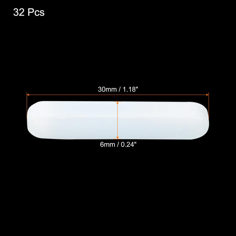 MECCANIXITY Magnetic Stirrer Mixer Stir Bar Rod 30mm/1.18" Cylinder Shape PTFE Coating Magnet White for Laboratory 32Pcs