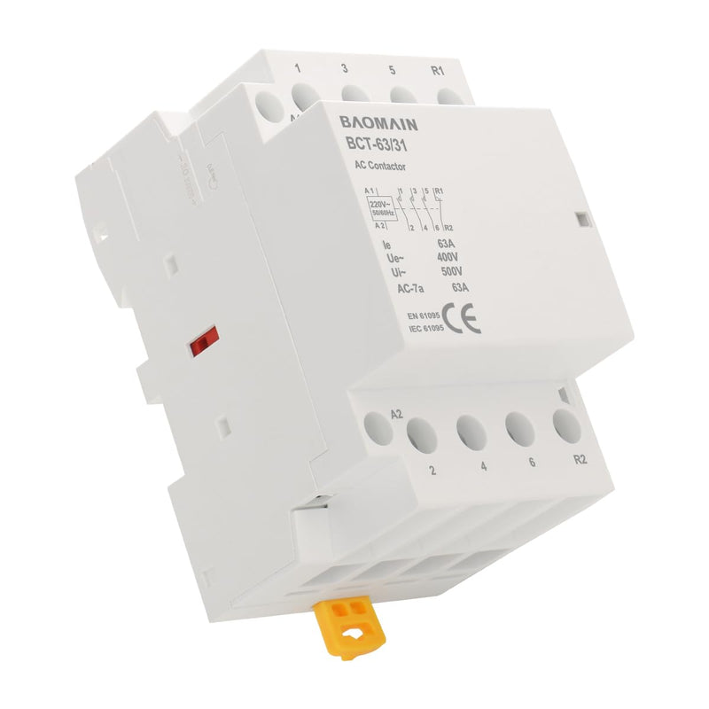 Baomain 220V AC 4-Pole Modular Contactor, 63A 3NO1NC Normally Open + Normally Closed, DIN Rail Mount for HVAC, Motor, Pump & Lighting Control BCT-63/31-220VAC 63 Amp. 220 VAC