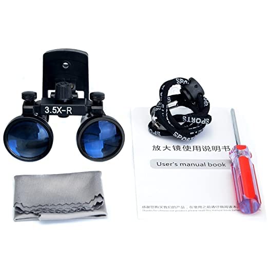 Global-Dental Binocular Surgical Loupes Glasses Magnifier Plastic Clip for All Glasses with Storage Case 420mm (3.5X) 3.5X