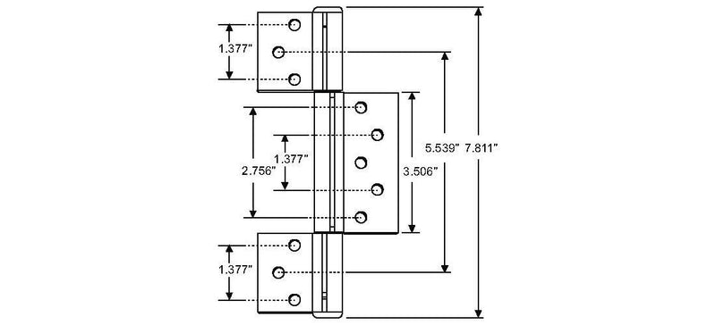 Brixwell 3-Leaf Storm Door Gravity Hinge, Aluminum Material, White Finish, 7-13/16" Overall Height, 5-9/16" Upper to Bottom Hole Spacing, 3-1/2" Middle Leaf Height