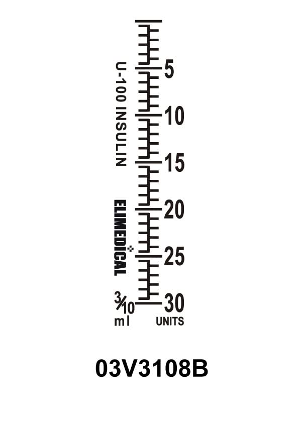 Veterinary Insulin Syringe U-100 0.3cc (ml), 31G x 5/16 inch (7.9mm), Individually Packed, for Pet Cat or Dog, 100 per box, 03V3108B