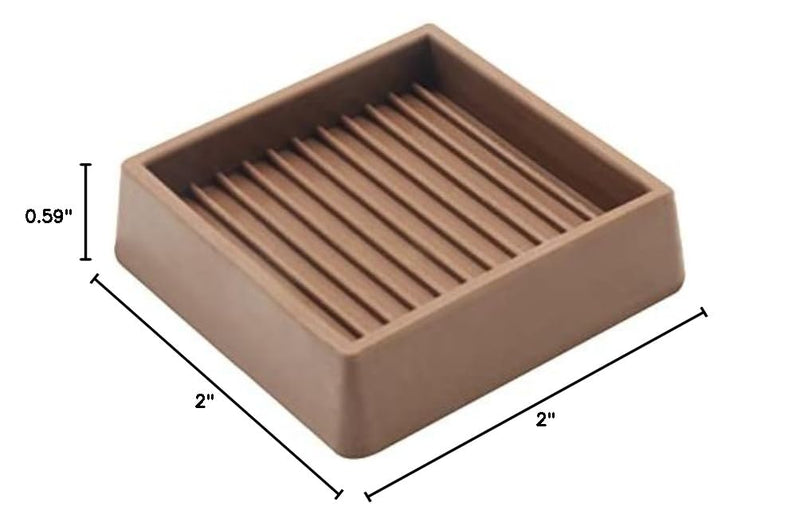 2X2 Rubber Caster Cups, Non Slip Furniture Pads, Anti-Slip Gripper, Anti Skid Furniture Feet, Anti Slide Floor Protector for Bed Couch Table Chair Stoppers - 12 Pack, Brown Square - 12 Pack 2" x 2"-Brown