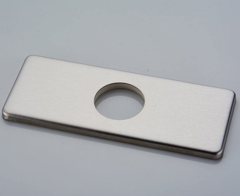 BWE 6” Faucet Cover Escutcheon Brushed Nickel Stainless Steel Deck Plate for Bathroom Sink 1 Hole or 4 Inch 3 Holes Centerset Sink Modern Rectangular Vanity Basin Sink Hole Cover Cap