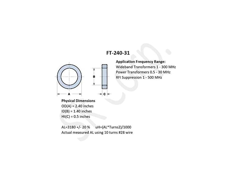 Fair-Rite FT-240-31 Ferrite Toroid Core - | 31 Material (Pack of 4)