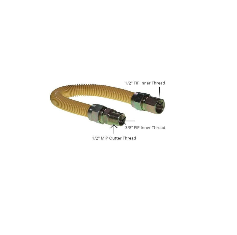 EZ-Fluid 24" Stainless Steel Corrugated Yellow Epoxy Coated 1/2" MIP x 1/2" FIP Gas Flex,Flexible Natural Gas Connector Hose Supply Line For Gas Pipe,Hot Water Heater,Range,Dryer,Stove(1 Pack)