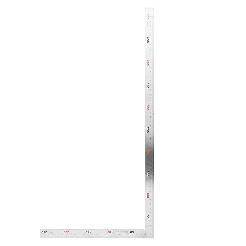Oumefar Metal Square Ruler Double-Scale Protractor Angle Ruler L-Shaped Framing Square Ruler Stainless Steel Angle Measuring Tool(500mm*250mm)