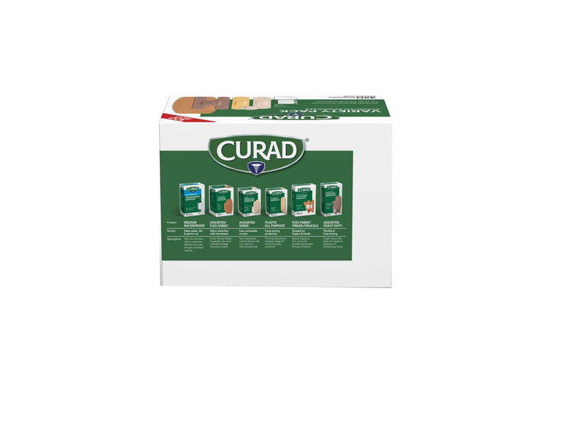 Curad Bulk Variety Pack Assorted Bandages, Flex-Fabric, Waterproof, Plastic, Knuckle, Heavy Duty Bandages (320 Count) 320 Count (Pack of 1)