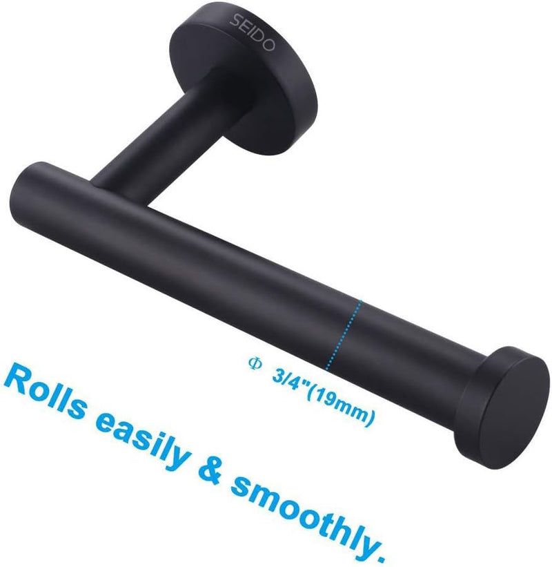 SEIDO Bathroom Toilet Paper Holder, 304 Stainless Steel Hand Towel Bar Wall Mount, 6.5" L Kitchen Paper Towel Holder, Black Toilet Paper Holder, for Kitchen, Bathroom, Hallway, Matte Black, 6.5 Inch 6.4Inch