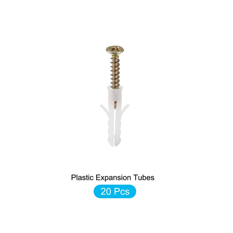 METALLIXITY Screws Plastic Expansion Pipe (5x25mm) 20Pcs, Plasterboard Plugs Self Tapping Screw - for Construction, Industry, White Expansion Tube 5x25mm 20