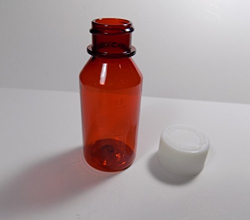 Lot of 50 Hard Side Graduated Oval 1 Ounce Plastic Amber Travel RX Medicine Bottles With Caps-Perfect for Travel-Very Strong Sidewall and Secure Cap