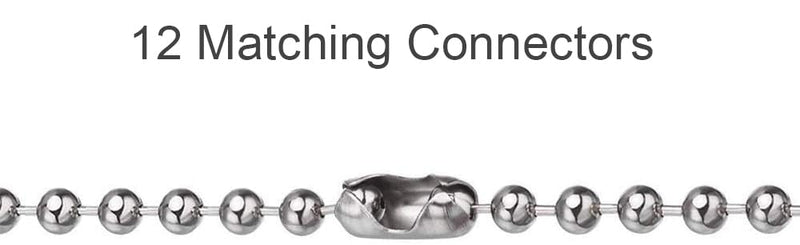 Ceiling Fan Pull Chain, 120" Rust Proof Copper 3mm Beaded Ball Light Pulls Extension Chains with 12 Connectors, Silver