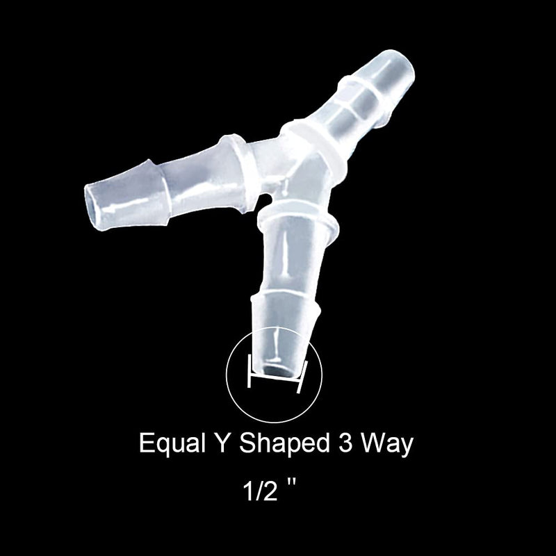 1/2" Hose Barb Fitting Equal Barbed Y Shaped 3 Way plastic Tubing Joint Splicer Mender Adapter Union for Oxygen Tubing Pipe Household Fuel Gas Liquid Air (Pack of 4) 1/2 Inch