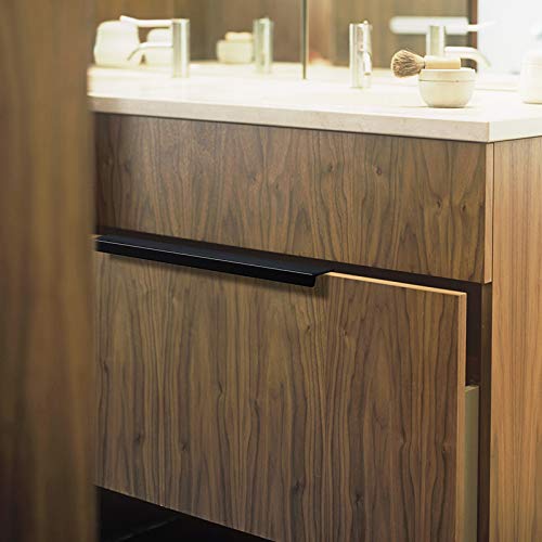 Jetland Cabinets Drawers Edge Pulls - 8-Pack, 6" Overall Length, Black, Concealed Tab Pulls for Kitchen Garage Cabinet Drawers, PW5018B128