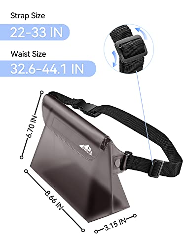 HEETA Waterproof Dry Bag for Women Men (Transparent Black 5L) Bundled with 2-Pack Waterproof Pouch with Waist Strap (Pink & Grey)