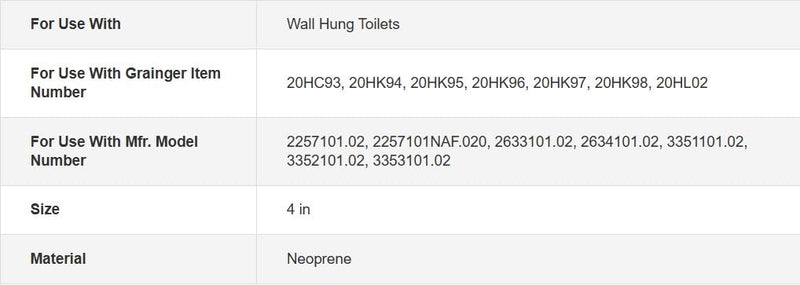 Wall Hung Toilet Gasket Z1200-NEOSEAL-GSKT-4, Z1210-57 4" Bonded Neo Seal Closet Gasket Kit, Fits Rear Discharge Toilet, Rear Outlet Toilet, Rear Flush Toilets 1