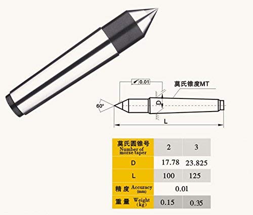 MT3 Morse Taper Dead Center Top Tip,60 Degree Point Live Center CNC Milling Lathes Tool, Hard Alloy Material MT3