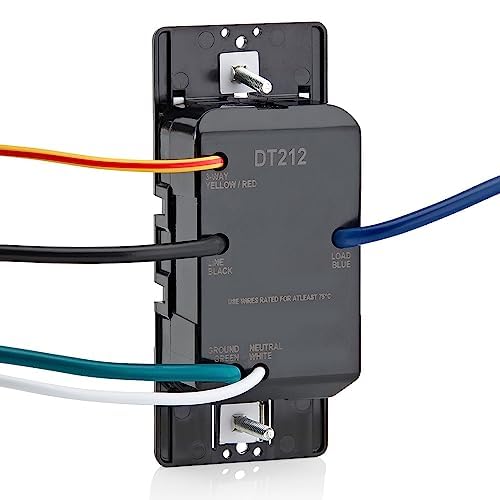 Leviton Countdown Switch for lights, attic, heaters, pool pumps, 2-4-8-12 hour, Neutral Wire Required, 20A, 1 HP/16A Fan/Motor, Single Pole, Multi-Way or Multi-Timer, DT212-1LW, White 20 Amp