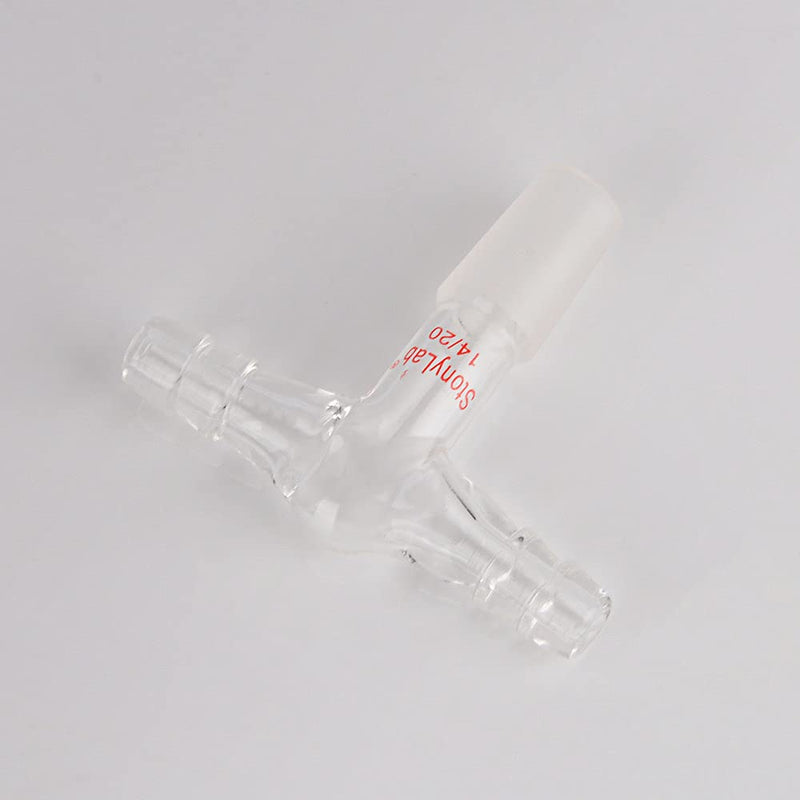 stonylab Glass Dual Hose Inlet Adapter, Borosilicate Glass T-Shape Vacuum/Inert Gas Adapter with Dual 3/8 inch Hose Connections and 14/20 Inner Joint 14/20 Joint