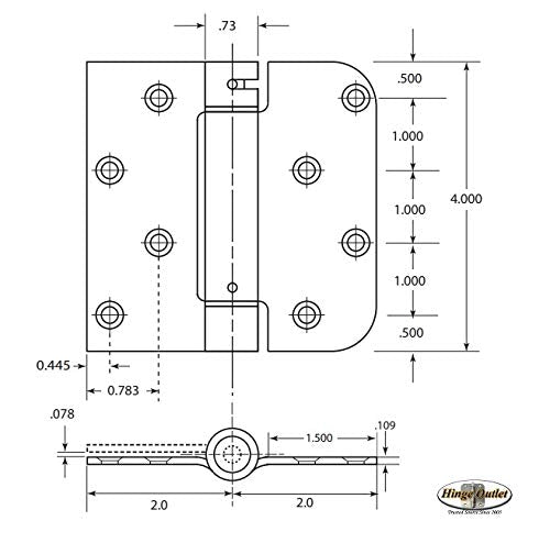 Hinge Outlet Spring Self-Closing Hinges, 4 Inch Square with 5/8 Inch Satin Nickel, 2 Pack, Adjustable Door Closing 4" x 4" with 5/8" Square radius (Pack of 2)