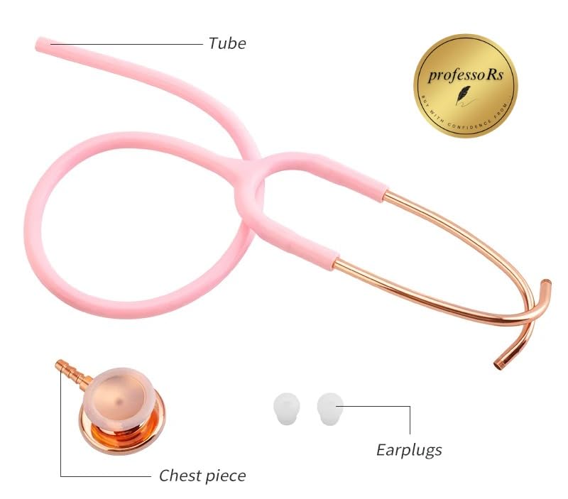 professoRs Pink Stethoscope for Students Nurse Doctor, Beautiful Gold-Plated Stetho for Clinical Use, Professional high-sensitivity fiber membrane, Double Sided Stethoscope, estetoscopio medico