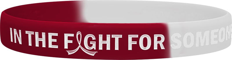 In the Fight for Someone I Love Silicone Wristband Bracelet for Cancer & Cause Awareness (10 Pack) Burgundy & White