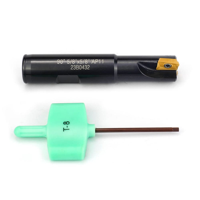 OSCARBIDE Indexable End Mill,2 Flutes,5/8" Straight Shank,5/8" Cutting Dia | 3-1/4" Overall L | 2 APKT11T3 Carbide Inserts | Square Shoulder Milling | For Steel & Iron | Smooth Finish | Long Tool Life