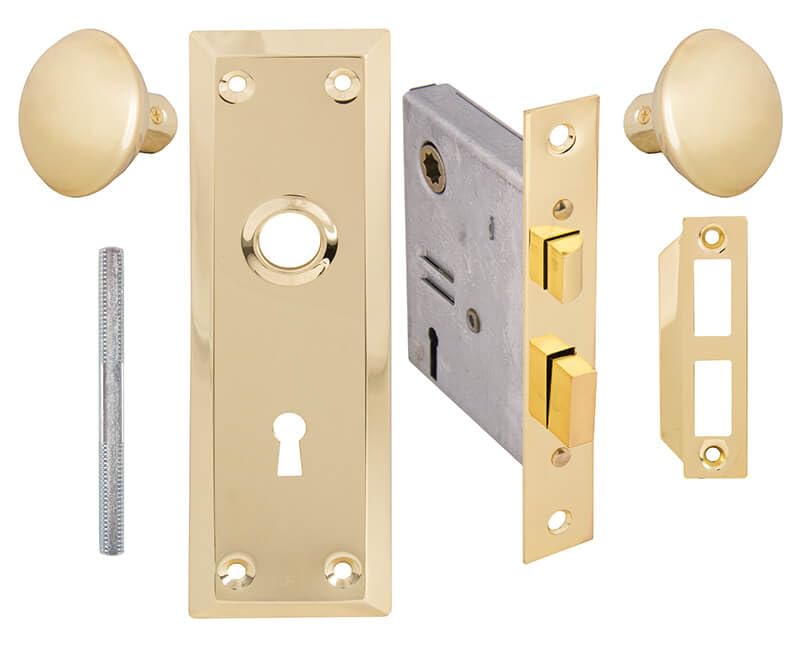 Brass Finish Inside Mortise Lock with Skeleton Key