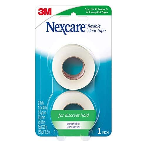 Nexcare Flexible Clear Tape, Waterproof Transparent Medical Tape, Secures Dressings and Catheter Tubing - 1 In x 10 Yds, 2 Rolls of Tape 2 Count (Pack of 1)
