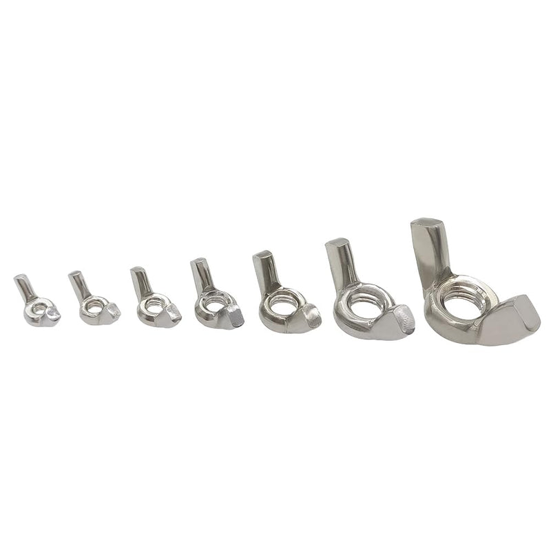 Hooshing 100PCS Wing Nuts Assorted Kit M3 M4 M5 M6 M8 M10 M12 304 Stainless Steel Wing Nuts Fasteners Parts Butterfly Nut