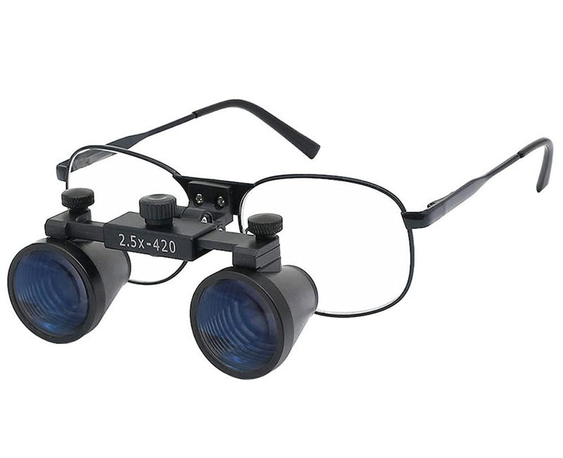 2.5X 3.5X Binocular Dental Loupes Surgical Magnifier Dentist Loupe Metal Eyeglasses Depth View (2.5x-420), Black 2.5x-420