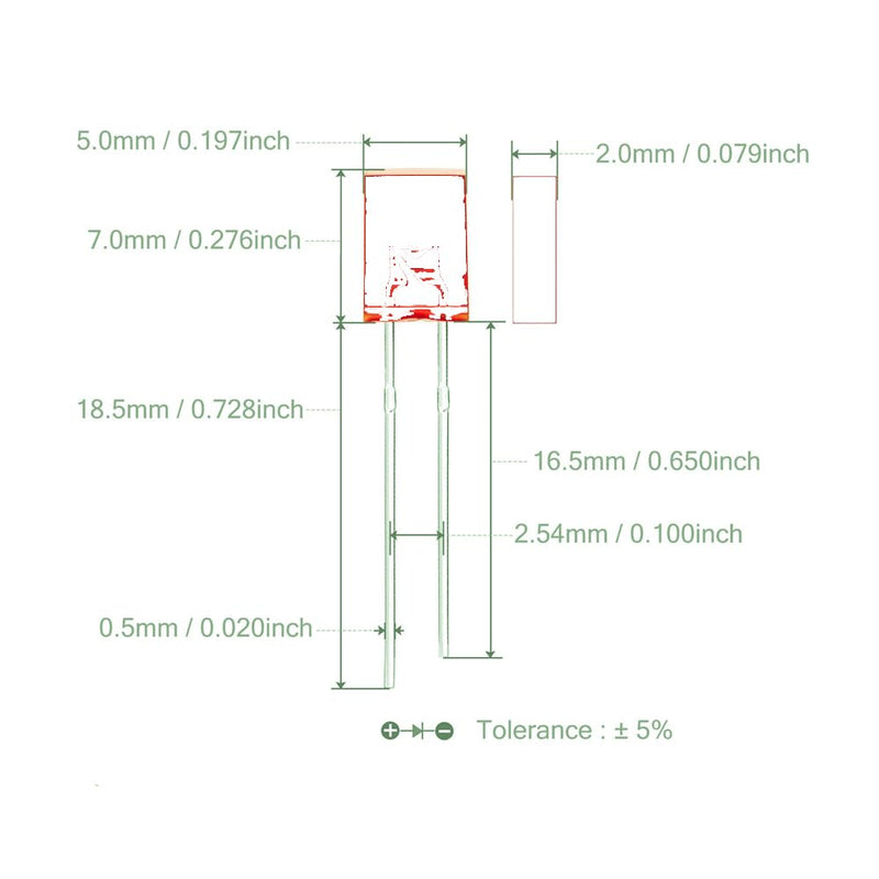 100PCS 2X3X4 Diffused Len Square LED Red Light-Emitting Diode White Yellow Red Green Blue Electronic DIY Kit (5 Colors (R,G,B,Y,W), 2X3X4 Diffused Len) 5 Colors ( R,G,B,Y,W)