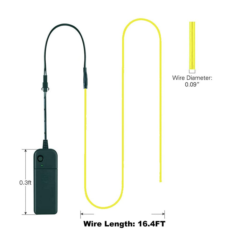 MaxLax EL Wire Lime Green, 16.4ft/5m Portable Battery Pack Neon Lights Strip 360° Cuttable Glowing Rope Lights for Parties, Halloween, DIY Decoration Fluorescent green 5M/16FT