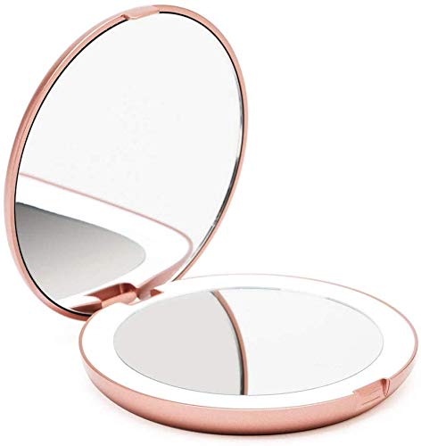 Fancii LED Lighted Travel Makeup Mirror, 1x/10x Magnification - Daylight LED, Compact, Portable, Large 5" Wide Illuminated Folding Mirror - Lumi (Rose Gold)