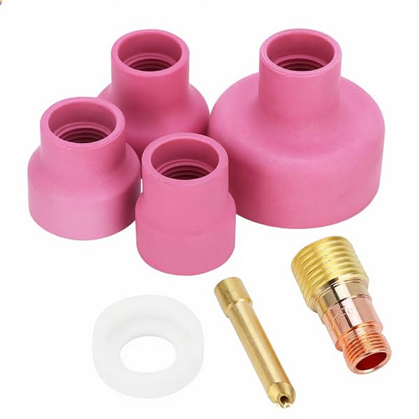 TIG Welding Torch Nozzle Kit 7PCS for 2.4mm Tungsten - TIG-18 Series Fit for WP-17/18/26, Weldcraft WP-9/20 Torches - Includes 4 Gas Lens Ceramic Cups + Collet Body + Diffuser + O-Ring