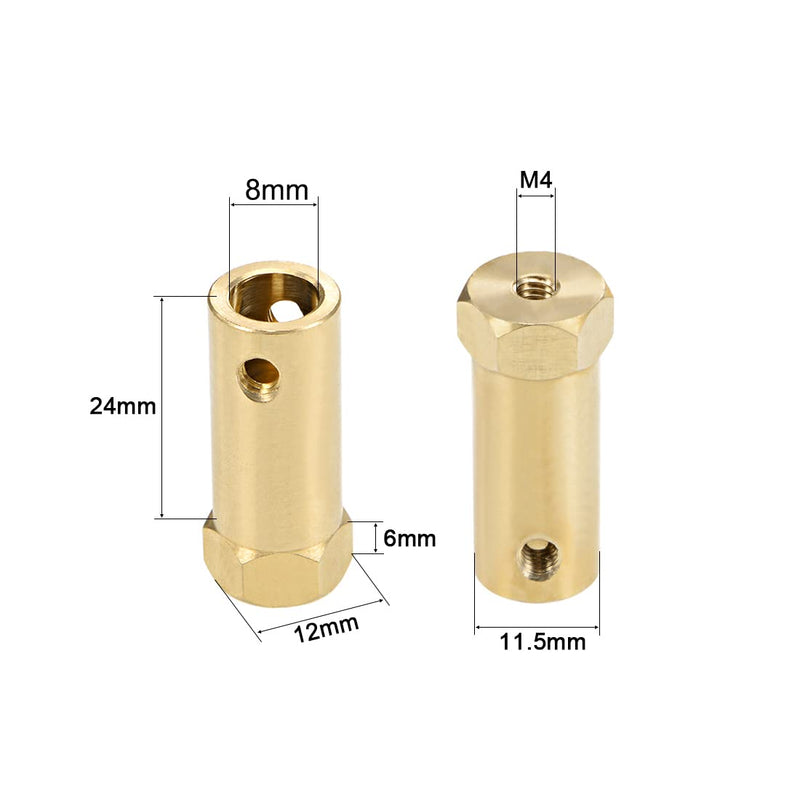 uxcell Hex Coupler 8mm Bore Motor Hex Brass Shaft Coupling Connector for Car Wheels Tires Shaft Motor 4pcs