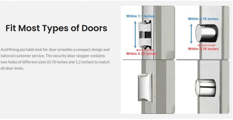 AceMining Portable Door Lock Home Security Door Lock Travel Lockdown Locks for Additional Safety and Privacy Perfect for Traveling Hotel Home Apartment College 1 Pack