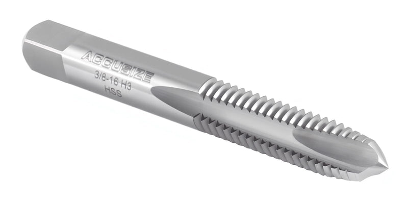 Accusize Industrial Tools Spiral Point Tap, 3/8-16NC, SPT-3/8-16x5 | 5 Pcs HSS, ANSI Standard, Fully Ground, 3 Flute, Plug Style