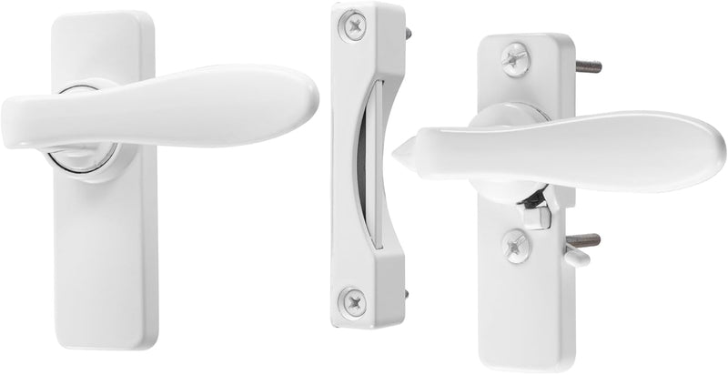 Ideal Security in-Swinging Handle Set for Storm and Screen Doors with Locking Inside Latch, Surface Mount, Swing in Screen Door Handle, White