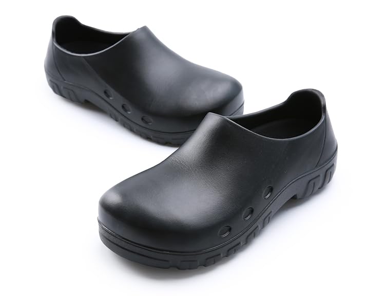 Anti Slip Kitchen Shoes with Steel Toe Safety Shoes for Men and Women,Suitable for Kitchens,Restaurants,Hotels,Hospitals,Gardens, etc Black S106 10.5 Women/8.5 Men