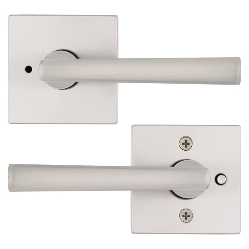 Kwikset Montreal Interior Privacy Door Handle with Lock, For Bathroom and Bedroom, Satin Nickel Reversible Keyless Push Button Lock Door Lever 1 Pack