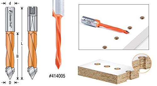 Amana Tool - 414007 Carbide Tipped Through-Hole Boring Bit L/H 1/4 Dia x 70mm Long x 10mm Through-Hole Boring Bit L/H 2