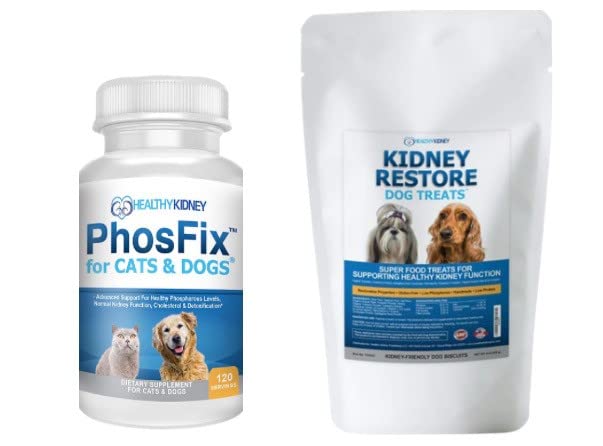 PhosFix Cats & Dogs & Kidney Restore Dog Treats Supplement Bundle for Canine Renal Pet Support Kidneys