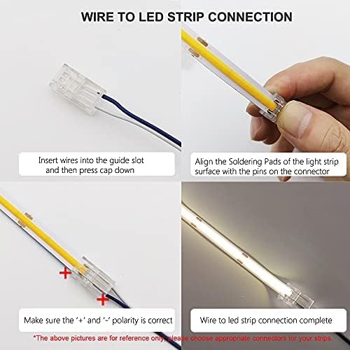 2-Pin 8mm COB Strip to Wire Connector Unwired Clips Solderless Adapter Terminal Extension Connection for High Density LED Strips Lights 12V 24V (Pack of 10)