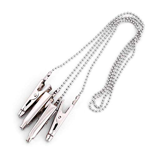 3PCS 12Inch Metal Beads Napkin Clip Chain Bib Holder Baby Elderly Adult Bib Clip Neck Strap Dental Ball Chain Clips Double-end Alligator Clip Clamp Neck Lanyard Strap