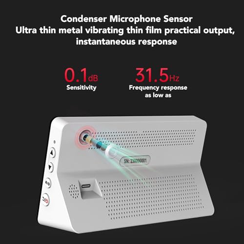 Sound Level Meter, 30-130db 4 in 1 Noise Decibel Meter, Large Time Display Temperature and Humidity Meter with Alarm for Classrooms Studios Hospitals Factories