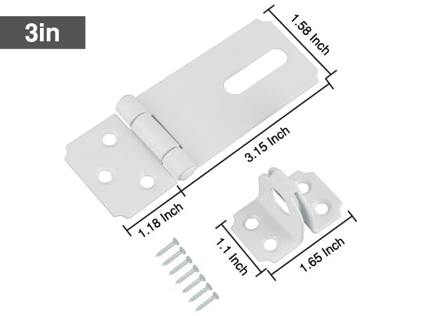Alise Door Hasp Locks Latch,3 Inch SUS 304 Stainless Steel Packlock Clasp Hasp Lock Latch,Hinge Lock Padlock with Screws for Doors, White Finish 1 Pack 3 Inch