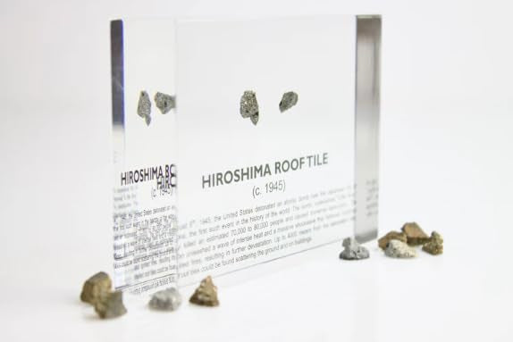 Authentic Hiroshima Tile Artifact Display, Encased in Crystal-Clear Lucite Acrylic, Handmade in the USA, From Hiroshima Site, For Display or Education Purposes, Unique World War II Relic