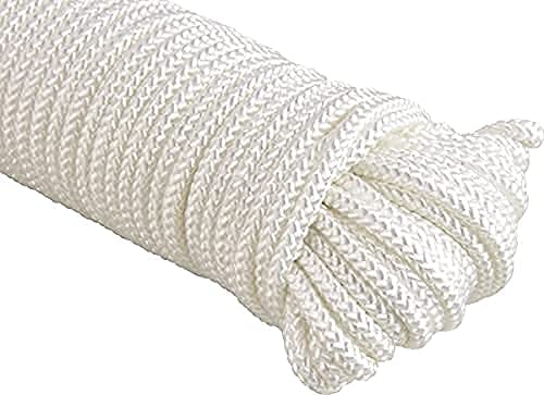 ATERET 1/4 inch by 80 Feet Polyester Rope I Multipurpose Clothelines Rope, UV Resistant & Excellent Shock Absorption I Ideal Use for Camping, Clothesline & Marine (1-Pack) 1/4" x 80' (1 Pack) White